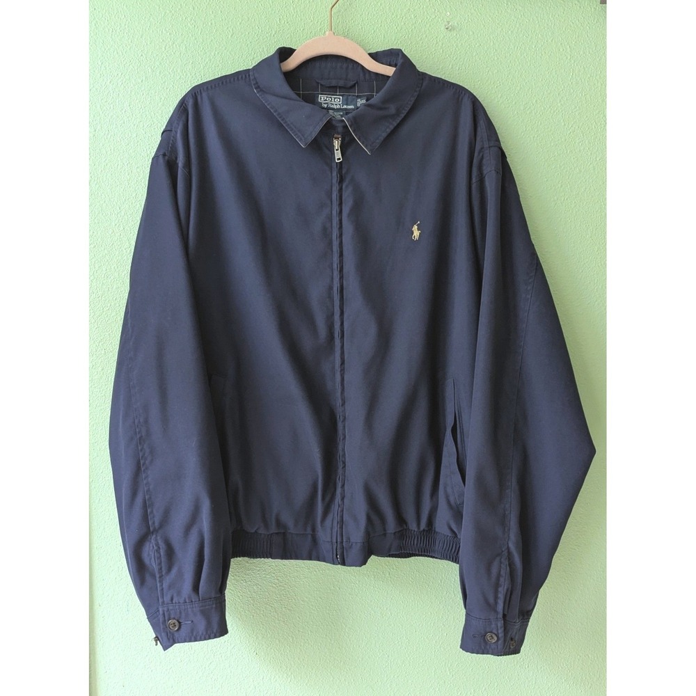 Polo Ralph Lauren Mens XXL‎ Navy Blue Harrington Windbreaker Jacket Windowpane